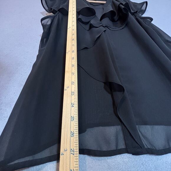 Worthington Black Ruffle Sheer Blouse Top XL Romantic Soft Goth Minimalist - Picture 7 of 7